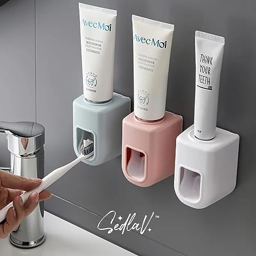 SEDLAV Wall-Mounted Toothpaste Dispenser - Large Capacity for Bathroom Accessories, Includes Toothbrush Holder, Razor & Comb Storage - Simple Squeezer, Easy Install, Waterproof & Dustproof Design