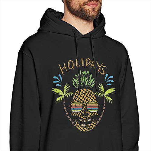 TITHER Mens Skull Pineapple Graphic Pullover Funny Black XXL Hoodie Sweatshirt