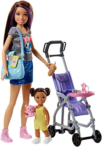 Barbie Babysitting Playset with Skipper Doll, Baby Doll, Bouncy Stroller and Themed Accessories for 3 to 7 Year Olds