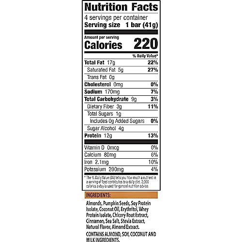 :ratio KETO Friendly Crunchy Bars, Toasted Almond, Gluten Free Snack, 4 ct