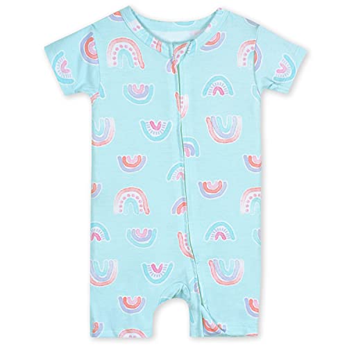 Gerber Unisex Baby Buttery Soft Short Sleeve Romper with Viscose Made from Eucalyptus, Rainbow, 0-3 Months