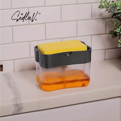 SEDLAV Innovative 2-in-1 Dish Soap Dispenser for Kitchen Sink & Sponge Holder - Quality, Rustproof Soap Dispenser Bathroom with Effortless Dispensing, Large Capacity