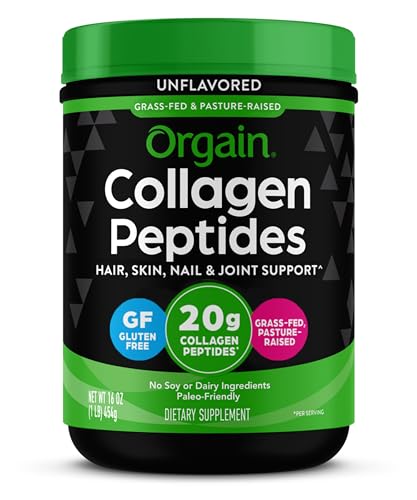 Orgain Hydrolyzed Collagen Peptides Powder, 20g Grass Fed Collagen - Hair, Skin, Nail, & Joint Support Supplement, Paleo & Keto, Non-GMO, Type I and III, 1lb (Packaging May Vary)