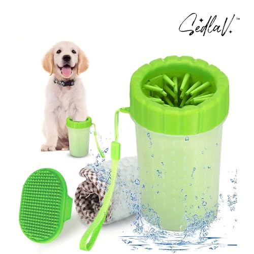 SEDLAV Dog Cat Paw Washer Cleaner Cup - Portable Pet Foot Wash Pa for Small/Medium Dogs, Puppy with 1.5-2.5 Claws - Soft Silicone Bristles for Dirt Removal, Detachable for Easy Clean & Storage