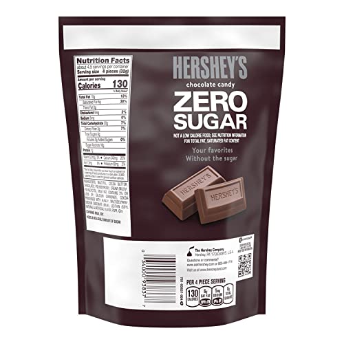 HERSHEY'S Zero Sugar Chocolate Candy Bars, Individually Wrapped, Aspartame Free, 5.1 oz Bag
