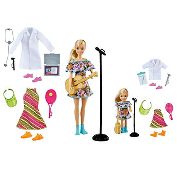 Barbie & Chelsea Careers: 2 Blonde Doctor, Tennis Star & Musician Pieces Doll Playset