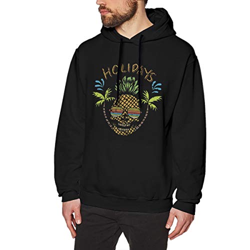 TITHER Mens Skull Pineapple Graphic Pullover Funny Black XXL Hoodie Sweatshirt