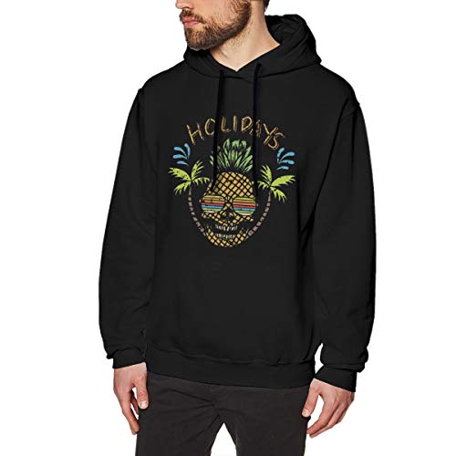 TITHER Mens Skull Pineapple Graphic Pullover Funny Black XXL Hoodie Sweatshirt