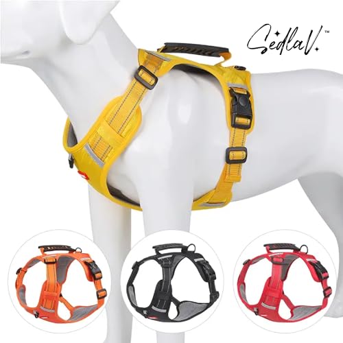 SEDLAV Tactical Dog Harness for Medium to Large Sized Dogs - No Pull Vest Harness with Bungee Shoulder Straps, 3 Coated Carbon Steel D-Rings & Adjustable Nylon Webbing