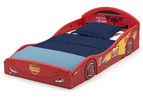 Delta Children Disney Pixar Cars Lightning McQueen Race Car Sleep and Play Toddler Bed with Attached Guardrails