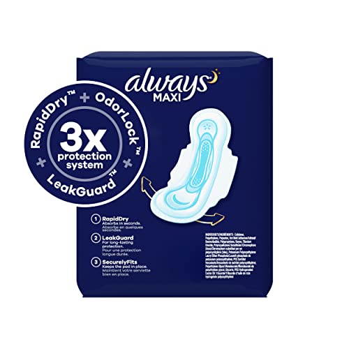 ALWAYS Maxi Size 5 Extra Heavy Overnight Pads With Wings Unscented, 27 Count