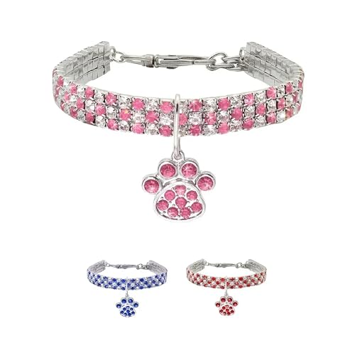 SEDLAV Cat and Dog Rhinestone Necklace Set - Adjustable Pink Dog Collars and Cat Accessories with Extension Chains - Small and Medium Size, Ideal for Pet Styling & Easy to Wear