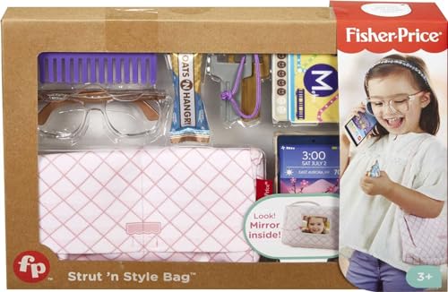 Fisher-Price Strut 'n Style Bag, 8 piece, pretend purse and accessories set for preschool kids ages 3 years & up
