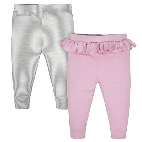 Grow by Gerber Baby Girls' 2-Pack Pants, Pink Ruffle/Stripe, 18 Months