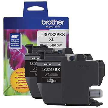 Brother Genuine LC30132PKS 2-Pack High Yield Black Ink Cartridges, Page Yield Up to 400 Pages/Cartridge, LC3013