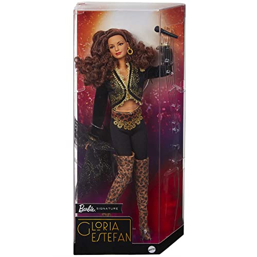 Barbie Signature Gloria Estefan Barbie Doll in Gold and Black Fashion and Accessories, with Microphone, Gift for Collectors