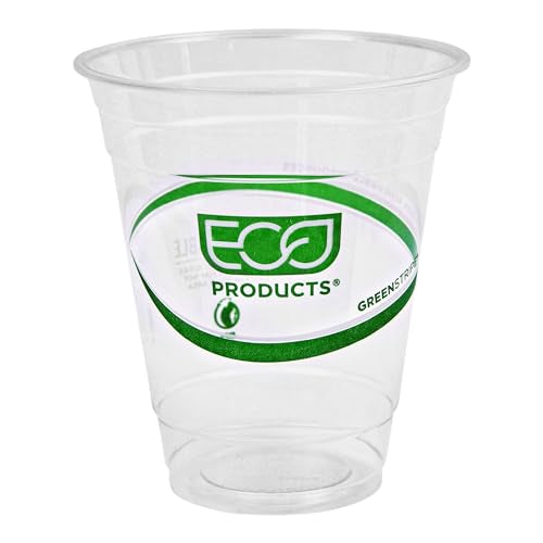 Eco-Products GreenStripe Compostable Disposable Cold Cups, Renewable Eco-Friendly PLA Plastic Cups, 12 fl oz, Case of 1000