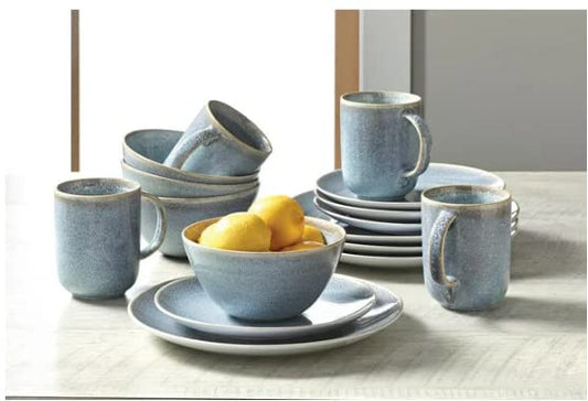 Dinnerware Set 16-Piece, Tableware, Durable Stoneware Dinner-set, Dishwasher Safe | Blue Reactive Linette