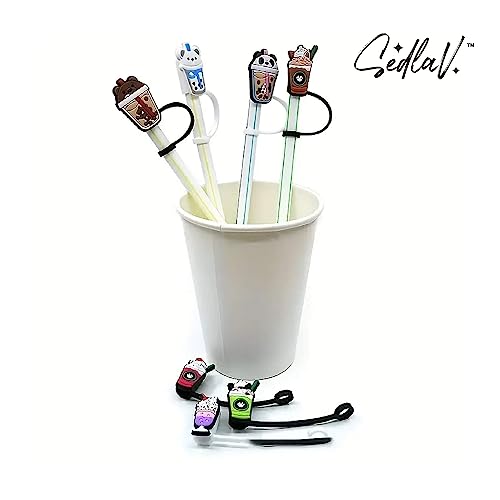 SEDLAV Cute Reusable Silicone Straw Lids - Reusable Straws Dishwasher Safe, Straw Covers Cap for Metal Straws for Drinks - Food-Grade, Odorless