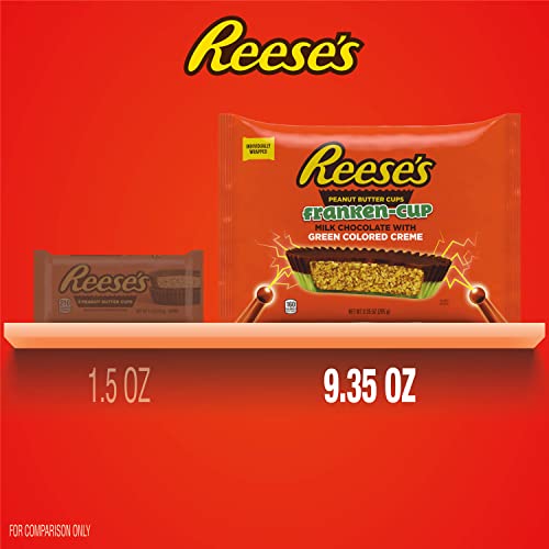 REESE'S Franken-Cup Milk Chocolate Peanut Butter with Green Creme Cups, Halloween Candy Bag, 9.35 oz