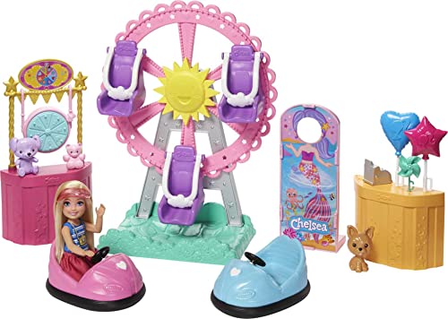 Barbie Club Chelsea Doll and Carnival Playset, 6-inch Blonde Wearing Fashion and Accessories, with Ferris Wheel, Bumper Cars, Puppy and More, For 3 to 7 Year Olds