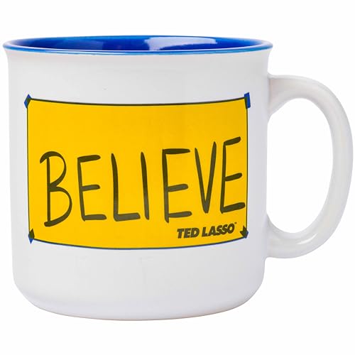 Silver Buffalo Ted Lasso Believe Ceramic Camper-Style Coffee Mug, 20 Ounces