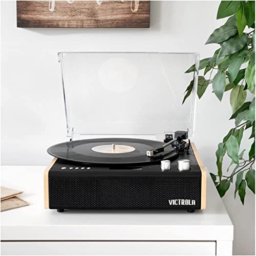 Victrola Eastwood 3-Speed Bluetooth Turntable with Built-in Speakers and Dust Cover | Upgraded Turntable Audio Sound | Bamboo (VTA-72-BAM)