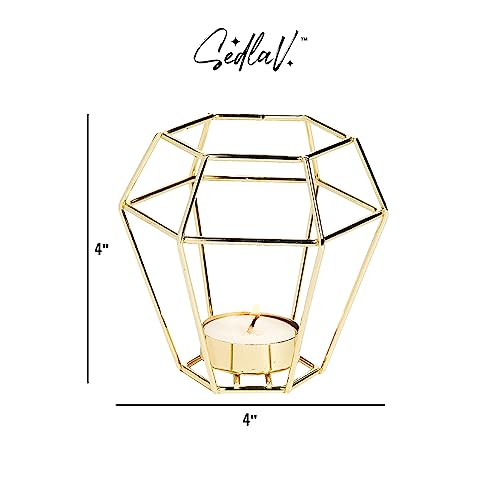 Sedlav Gold Wire Geometric Tea Light Candle Holders - Elegant and Chic Design for Wedding Centerpieces, Home Decor - Versatile Metallic Candle Holders for Tea Lights and Special Occasions