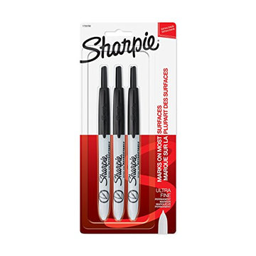 Retractable Permanent Markers, Ultra Fine Point, Black, 3 Count, Standard Packaging - 1