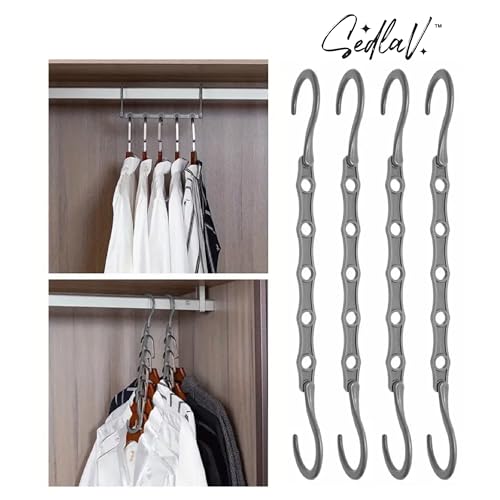 SEDLAV Space Saving Hangers Set - Closet Organizer Hangers with Non-Slip Velvet, Cascading Design, Ultra-Thin Profile - Multi-Purpose Wardrobe Hanger Storage Solution for Clothes - Thin Profile, Compa