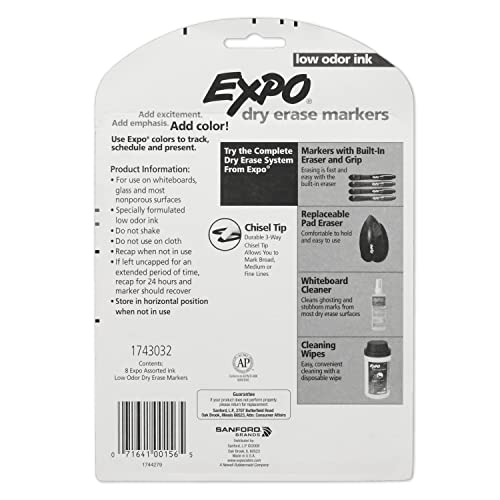 EXPO 1743032 Low-Odor Dry Erase Markers, Chisel Tip, Fashion Colors, 8-Count