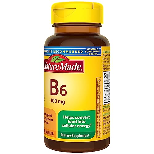 Nature Made Vitamin B6 100 mg, Dietary Supplement for Energy Metabolism Support, 100 Tablets, 100 Day Supply