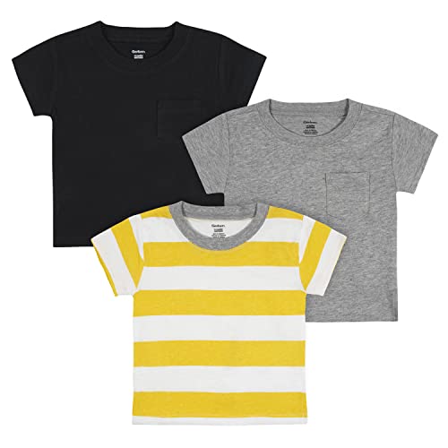 Gerber Boys' Toddler 3-Pack Short Sleeve Pocket Tees, Yellow Stripes, 3T