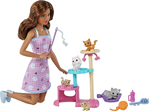 Barbie Kitty Condo Doll and Pets Playset with Barbie Doll (Brunette), 1 Cat, 4 Kittens, Cat Tree & Accessories, Toy for 3 Year Olds & Up