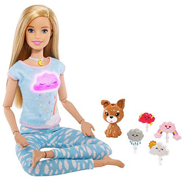 Barbie Breathe with Me Meditation Doll, Blonde, with 5 Lights & Guided Meditation Exercises, Puppy and 4 Emoji Accessories, Gift for Kids 3 to 8 Years Old