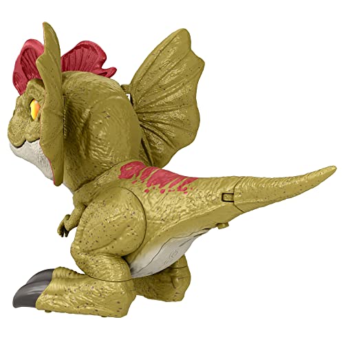 Mattel Jurassic World Toys Dominion Uncaged Rowdy Roars Dilophosaurus Dinosaur Action Figure, Toy Gift with Interactive Motion and Sound Touch Response