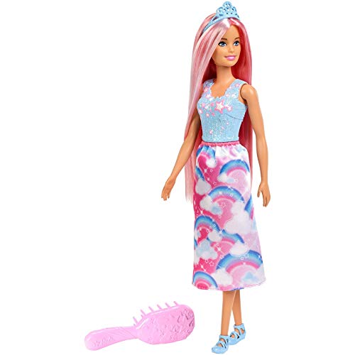 Barbie Dreamtopia, Rainbow Princess Doll with Extra-Long Pink Hair, Plus Hairbrush, for 3 to 7 Year Olds