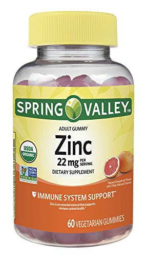 Zinc Adult Organic Vegetarian Gummy, Optimal Immune System Support by Spring Valley, 22mg, 60ct (Pack of 2)