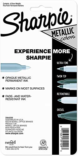 Sharpie 39109PP Metallic Permanent Markers, Fine Point, Silver, 4 Count , New