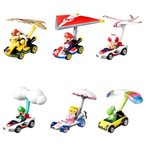 Hot Wheels 1:64 Mario Kart - Yoshi in Standard Kart with Parafoil Die Cast