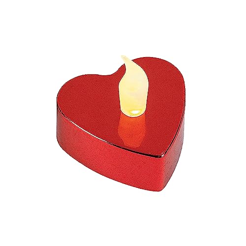 SEDLAV Red Metallic Heart-Shaped Battery-Operated Tea Light Candles Pack of 12 - Tea Lights Candles Battery Operated, Battery Operated Candles with Flickering Flame, Flameless Candles with Timer