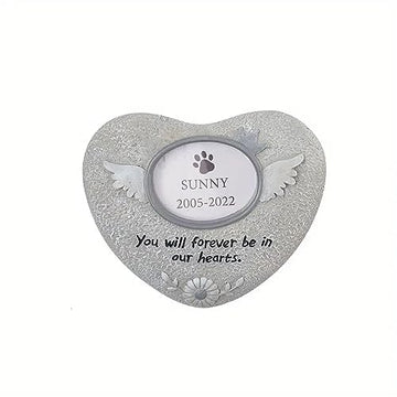 SEDLAV Heart-Shaped Pet Memorial Stone with Angel Wings and Sunflower Design - Forever in My Heart Inscribed Headstone for Graves - Deep Grey Pet Stones Memorial for Dogs and Cats