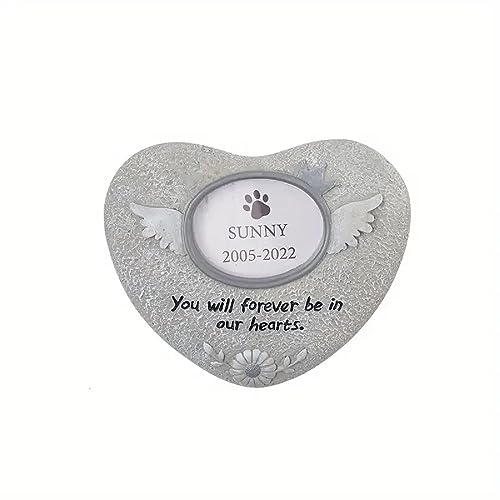 SEDLAV Heart-Shaped Pet Memorial Stone with Angel Wings and Sunflower Design - Forever in My Heart Inscribed Headstone for Graves - Deep Grey Pet Stones Memorial for Dogs and Cats