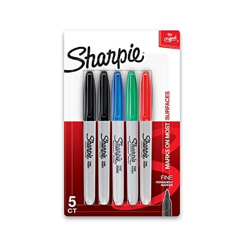 SHARPIE Permanent Markers, Fine Point, Assorted Colors, 5 Count