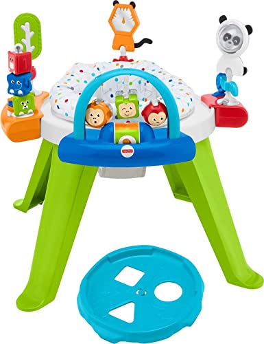 Fisher-Price Baby to Toddler -Toy 3-In-1 Spin & Sort Activity Center and Play Table with Playmat and 10+ Activities, Retro Roar