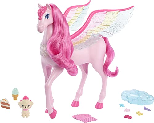 Pink Barbie Pegasus with 10 Accessories Including Puppy, Winged Horse Toys, Barbie A Touch of Magic