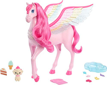 Pink Barbie Pegasus with 10 Accessories Including Puppy, Winged Horse Toys, Barbie A Touch of Magic