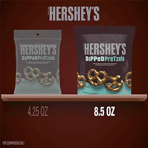 HERSHEY'S Milk and Dark Chocolate Covered Dipped Pretzels Candy, 8.5 oz Bag