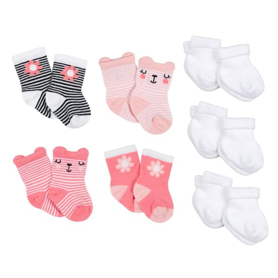 10-Pack Baby Girls Garden Floral & White Wiggle Proof® Socks