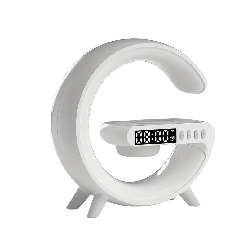 SEDLAV Multi-Function G Shape Bluetooth Speaker with Digital Alarm Clock, Wireless Charger, FM Radio, LED Night Light, and Dual Speakers